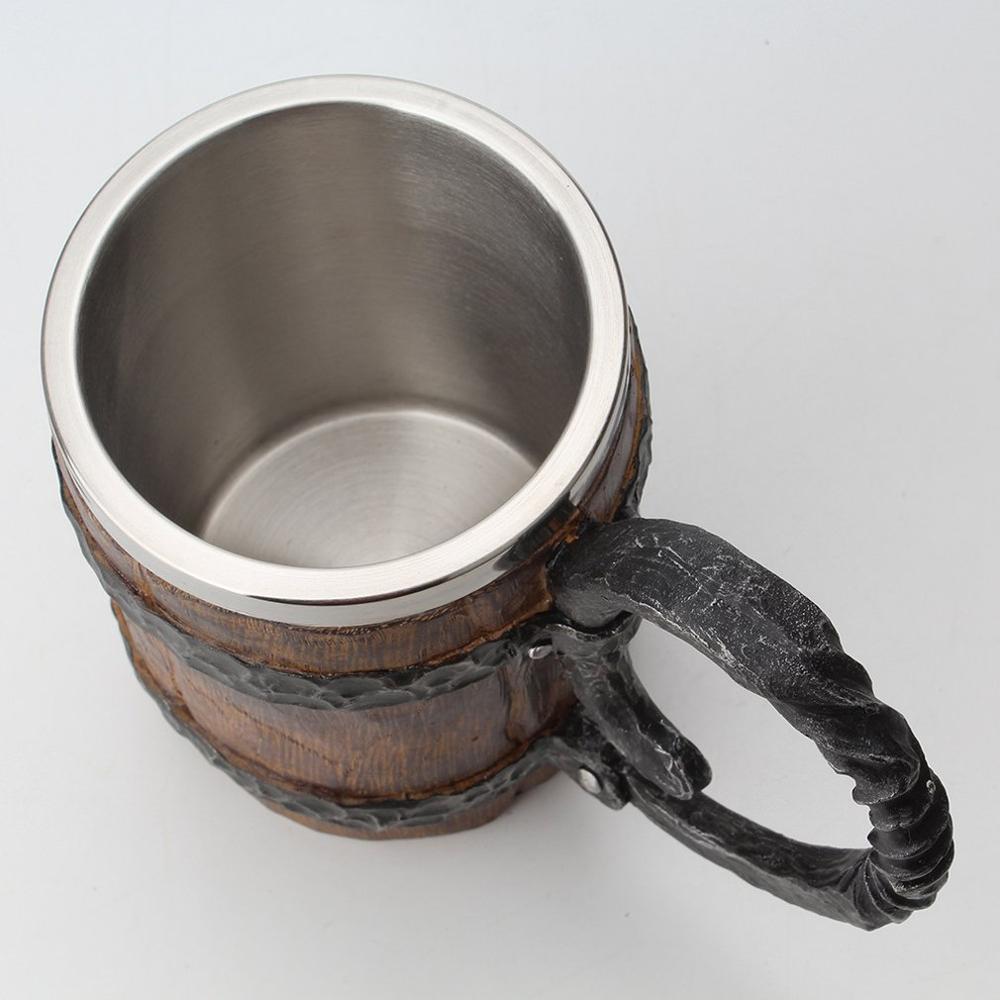 Viking-taza para beber Original de 650ML, barril de madera, resina de acero inoxidable, 3d, juego de copas, tazas de café