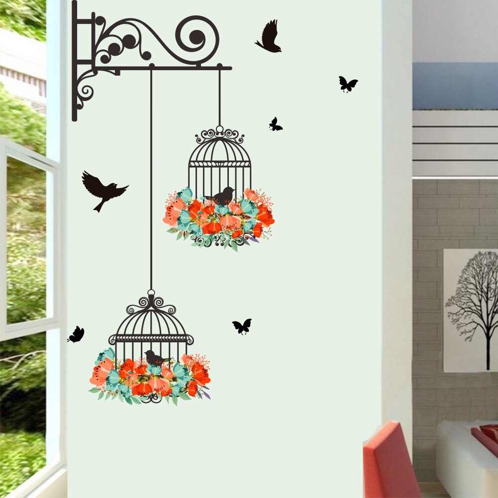 Colorful Flower birdcage flying birds wall sticker... – Vicedeal