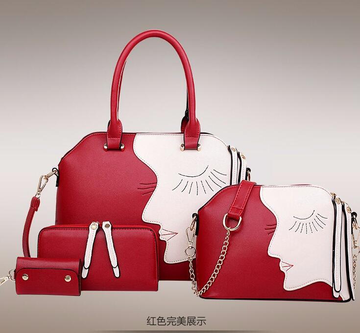 Bolsa de couro feminina artvan, bolsa de mão designer feminina + bolsa mensageiro + bolsa de chaves 4 peças, conjunto gd02