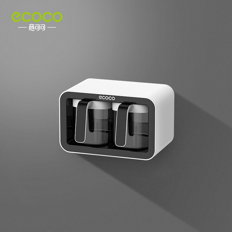 ECOCO Wall Mounted Seasoning Box Spice Storage Rack Seasoning Organizer Kitchen Accessories Salt Jar Shaker Pepper Container: Double  cup Black