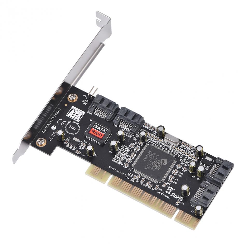 PCI to 4 Internal SATA Port 1.5Gbps Sil3114 Chipset RAID Controller Card Computer Components Practical Good