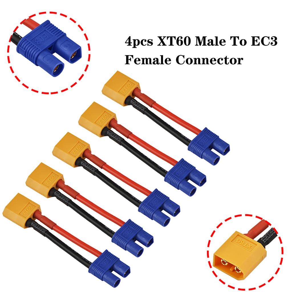 5 Pcs XT60 Male Naar EC3 Vrouwelijke Connector Adapter Draad 14awg Voor Rc Lipo Batterij Sterke Stabiliteit Verlengkabel