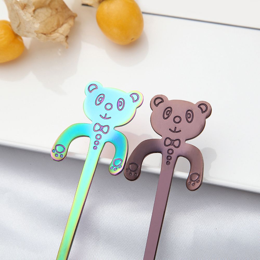 1PC Stainless Steel Rainbow Bear Spoons Hanging Cups Ice Cream Dessert Coffee Tea Spoon Tableware Kitchen Tool Flatware