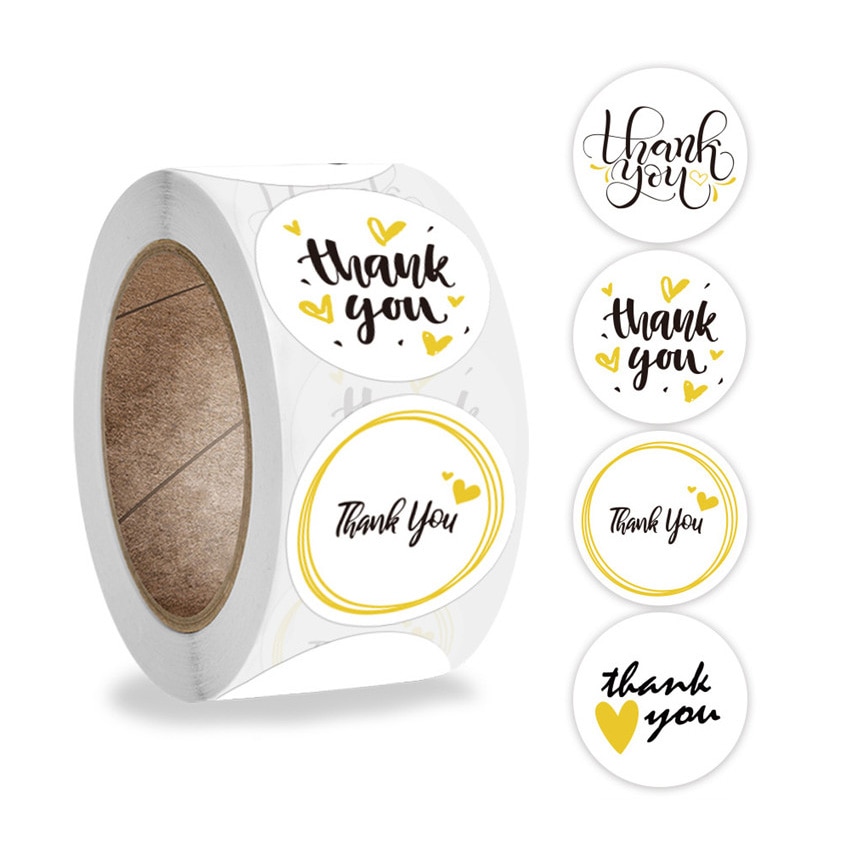 4 Designs Yellow Thank You Stickers Round Heart Scrapbooking Labels For Wedding Envelope Seal Handmade Stationery Sticker