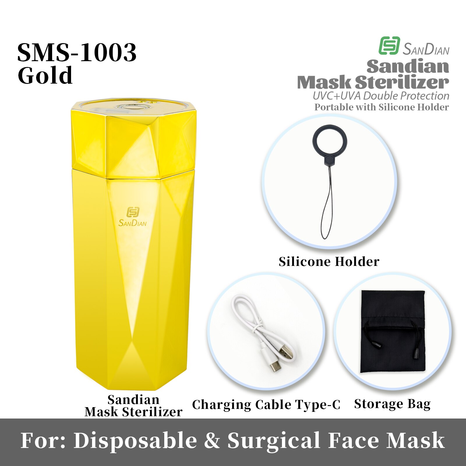SANDIAN – boîte de nettoyage pour masque Portable, stérilisation UV, étui de désinfection multifonctionnel Rechargeable, nettoyeur d&#39;écouteurs de bijoux ménagers: SMS-1003