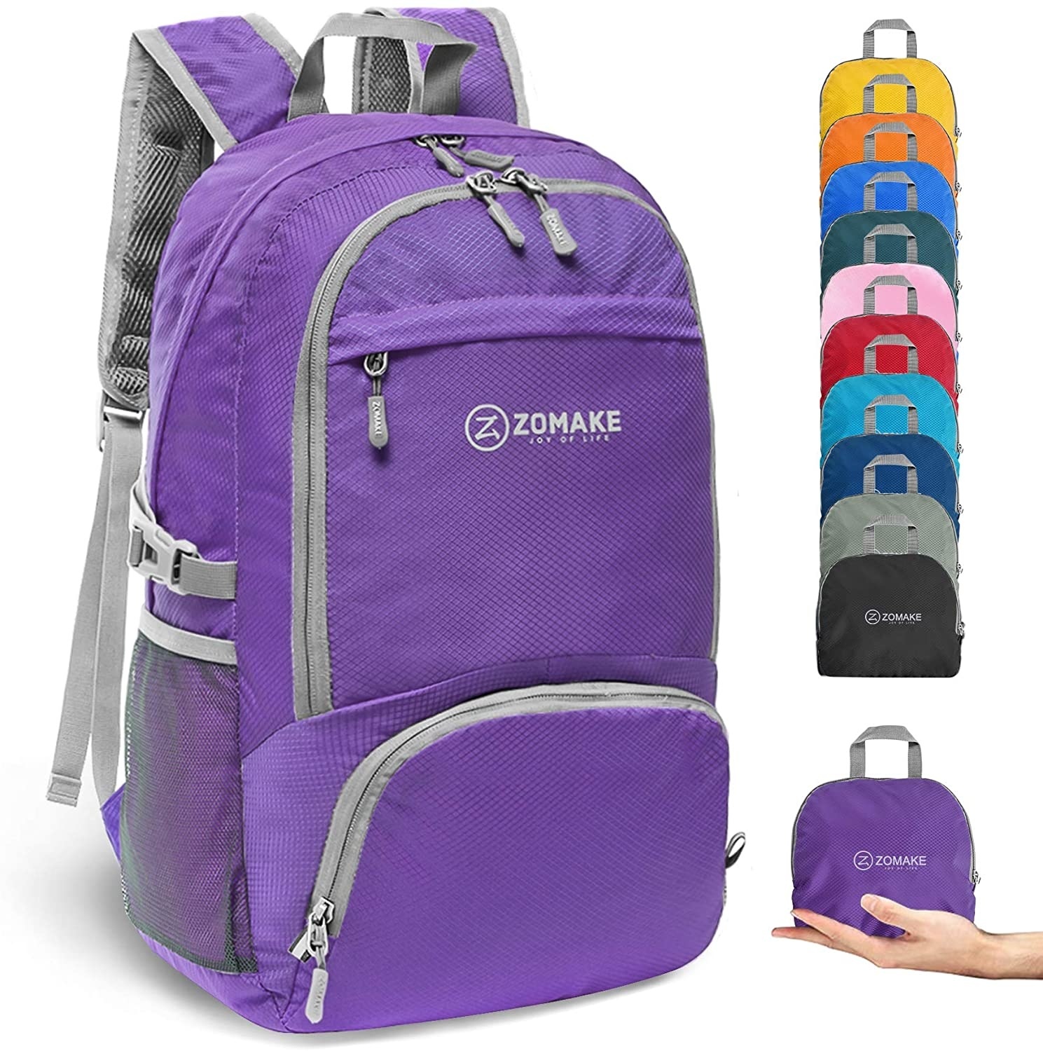 Zomake – sac à dos pliant 30L léger, sac à dos compact, étanche, adapté à la randonnée pour hommes et femmes: Violeta.