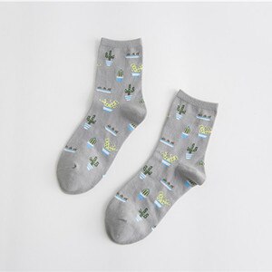 Calzini Casual Donna - Motivo Pianta Cactus Cartoon - Calzini Corti Carini Comodi: Grigio