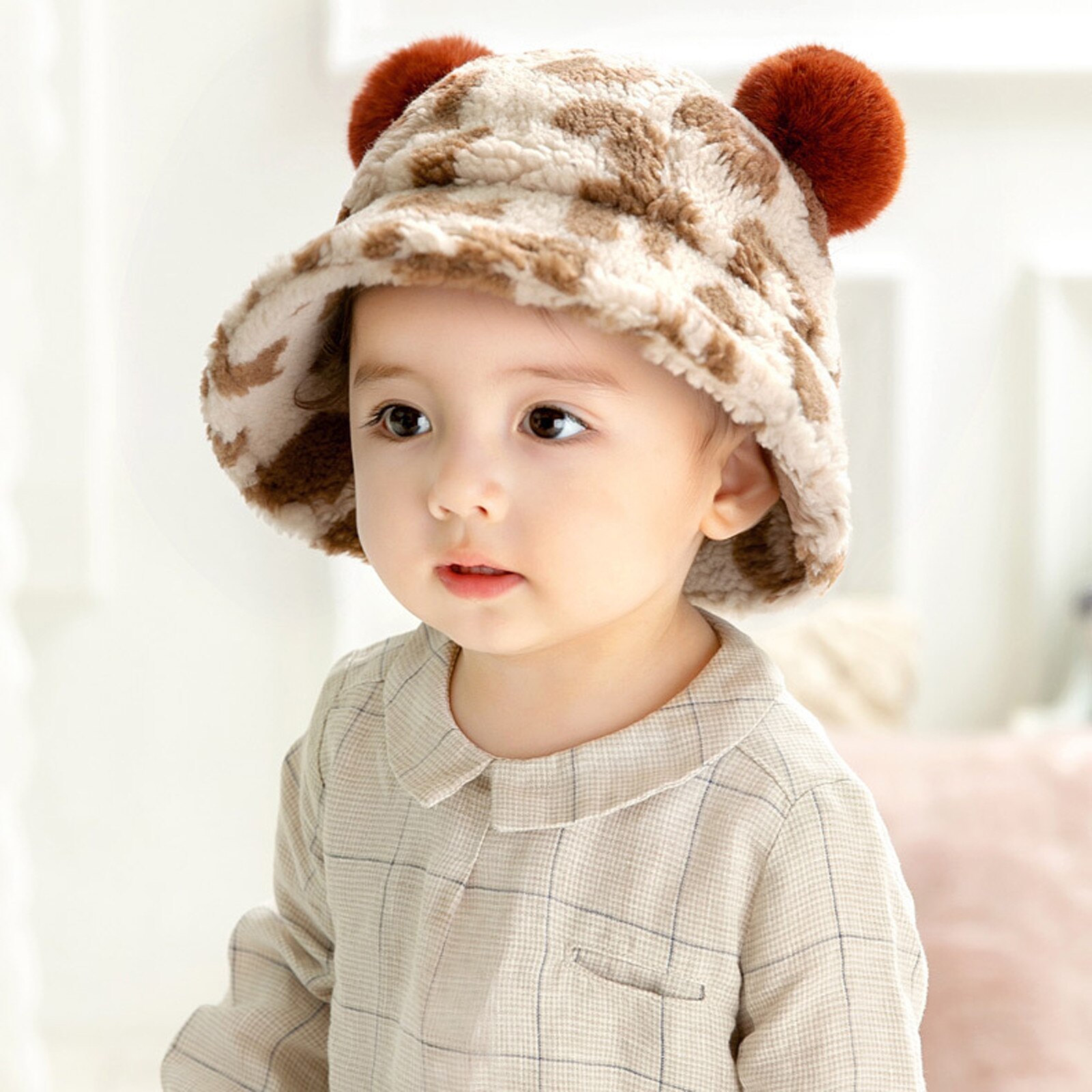 Baby Cartoon Luipaard Print Winter Warm Cap Visser Verstelbare Hoed