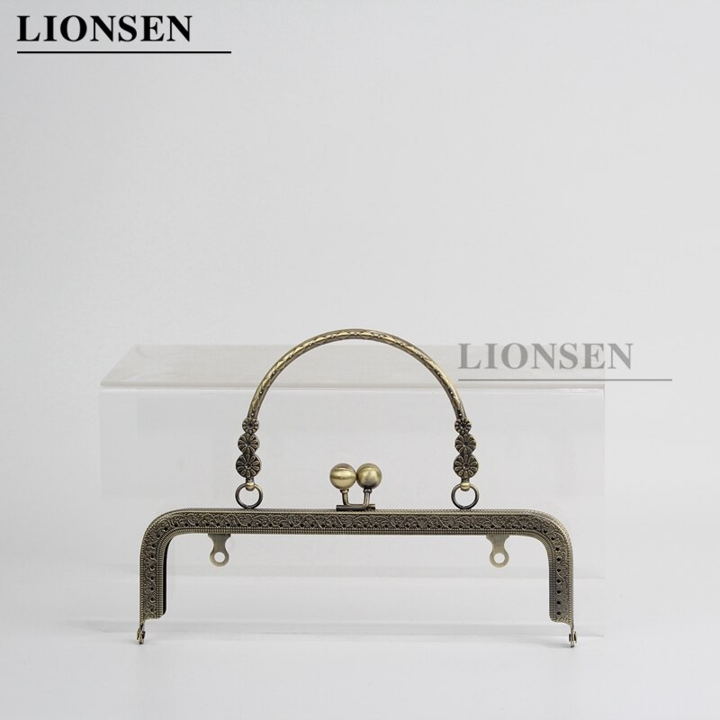 LIONSEN 20CM Metall Geldbörse Rahmen Griff Kupplung Tasche Zubehör DIY Kuss Schließe Sperre Bronze- Präge Platz Handtasche Hardware-