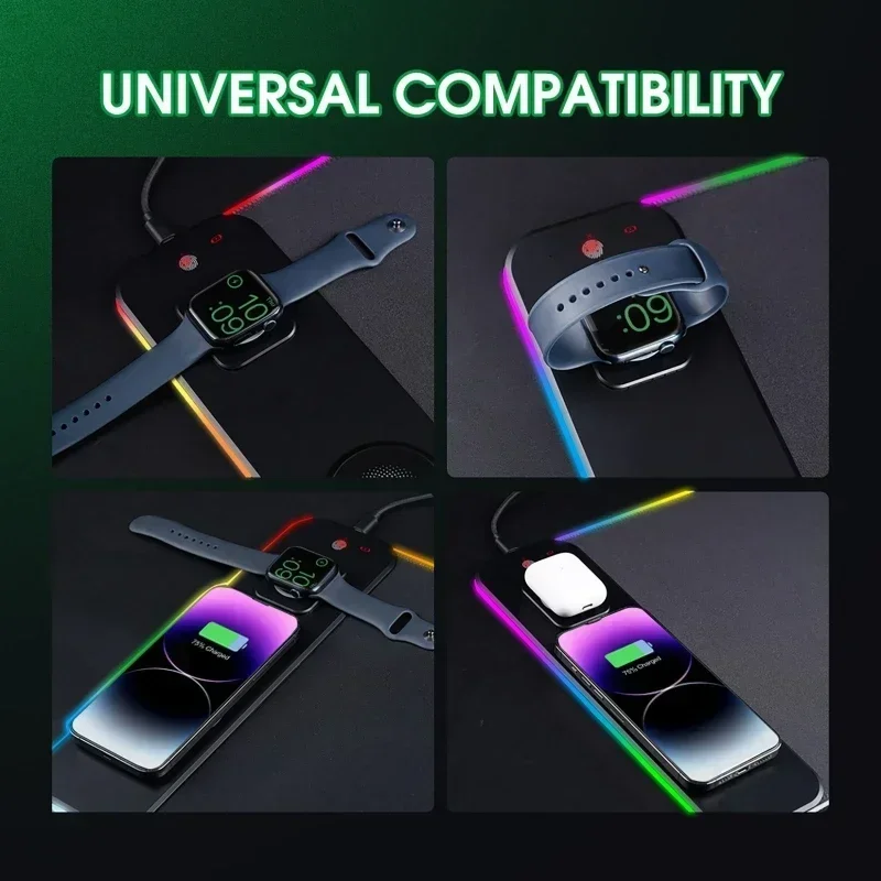 Tapis de souris lumineux rvb, charge magnétique sans fil, chargeur de téléphone, tapis de souris de jeu, ordinateur de bureau, ordinateur portable, tapis de souris