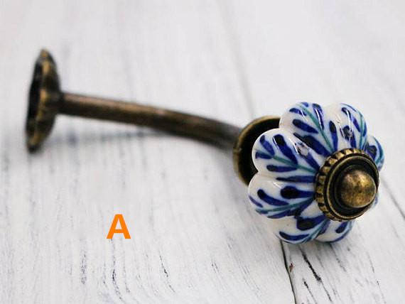 Gancho para atar cortinas, gancho decorativo para pared, perchas para abrigos, flor de cerámica, gancho de calabaza, gancho rústico para toallas de baño, bronce antiguo