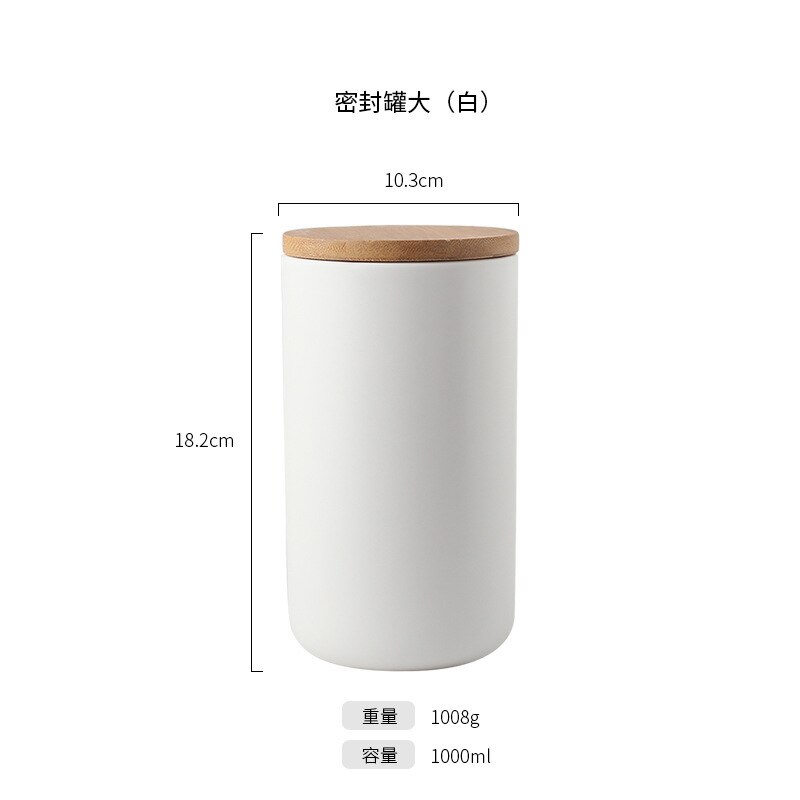 260ML/800ML/1000ML Sealed Ceramic Storage Jar For Spices Tank Container For Eating With Lid Bottle Coffee Tea Caddy Kitchen: L white