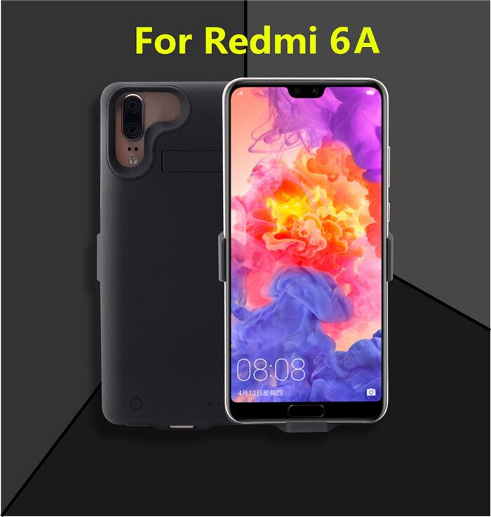 6000Mah Externe Batterij Case Voor Xiaomi Redmi 6A Opladen Cover Backup Power Bank Case Voor Redmi 6A Batterij charger Cases: Black For Redmi 6A