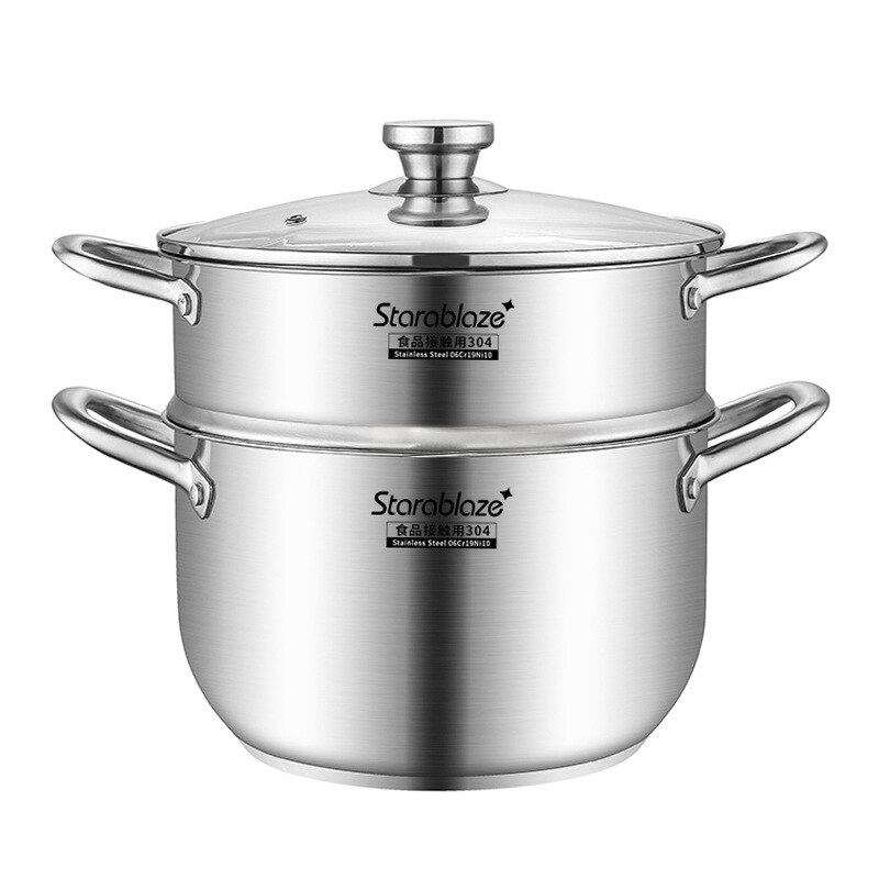 2 Layer Steam Cooker pot,304 Thicken Stainless Steel, Soup Pot with lid Universal for Induction Cooker Gas Stove Steam wok