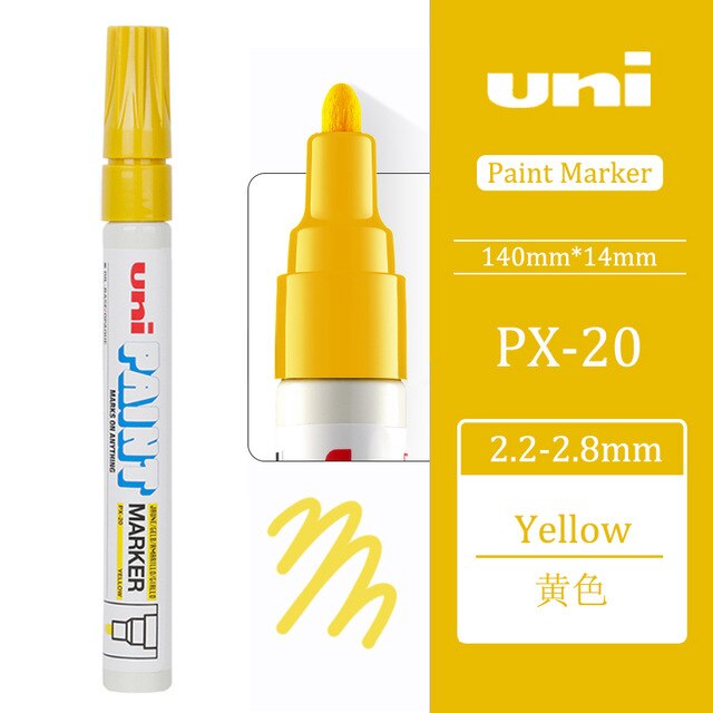 1pcs Japan UNI Mitsubishi PX-20 Paint Pen Industrial Pen Single Touch Up Round Head Marker Pen Signature Paint Marker: Yellow