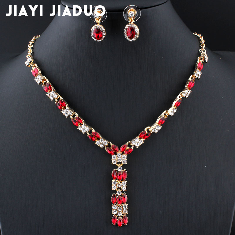 Jiayijiaduo Exquisite Hochzeit Schmuck Sets Für Frauen Charme Halskette Ohrringe Set Kleid Rot Kristall Gold Farbe Weihnachten Präsentieren