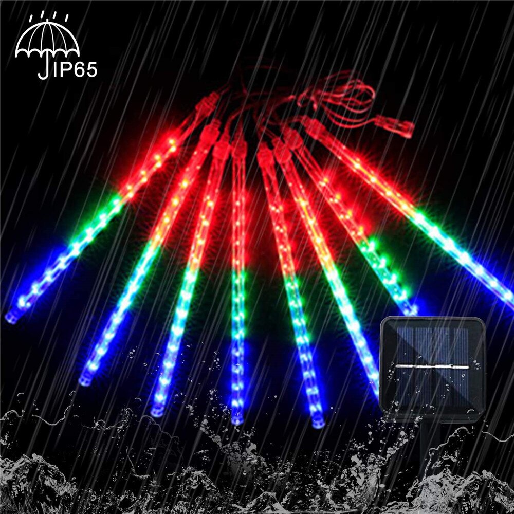 Guirlande lumineuse solaire à led avec pluie de météores et glaçons pour noël, idéale pour une fête, une décoration de patio ou de maison