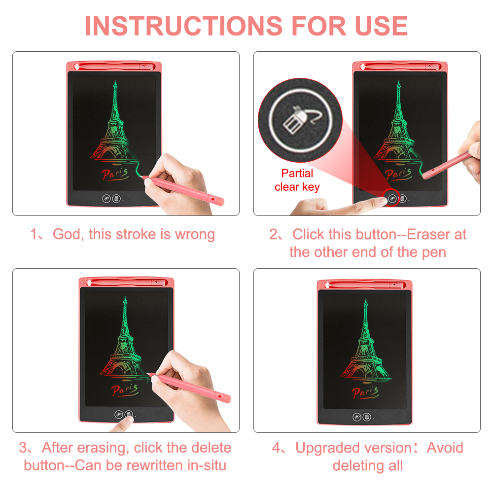 12 inch LCD Writing Tablet Partially Erasing Drawing Board Electronic Thick Pen Highlighting Pads DIgital Tablets With Battery