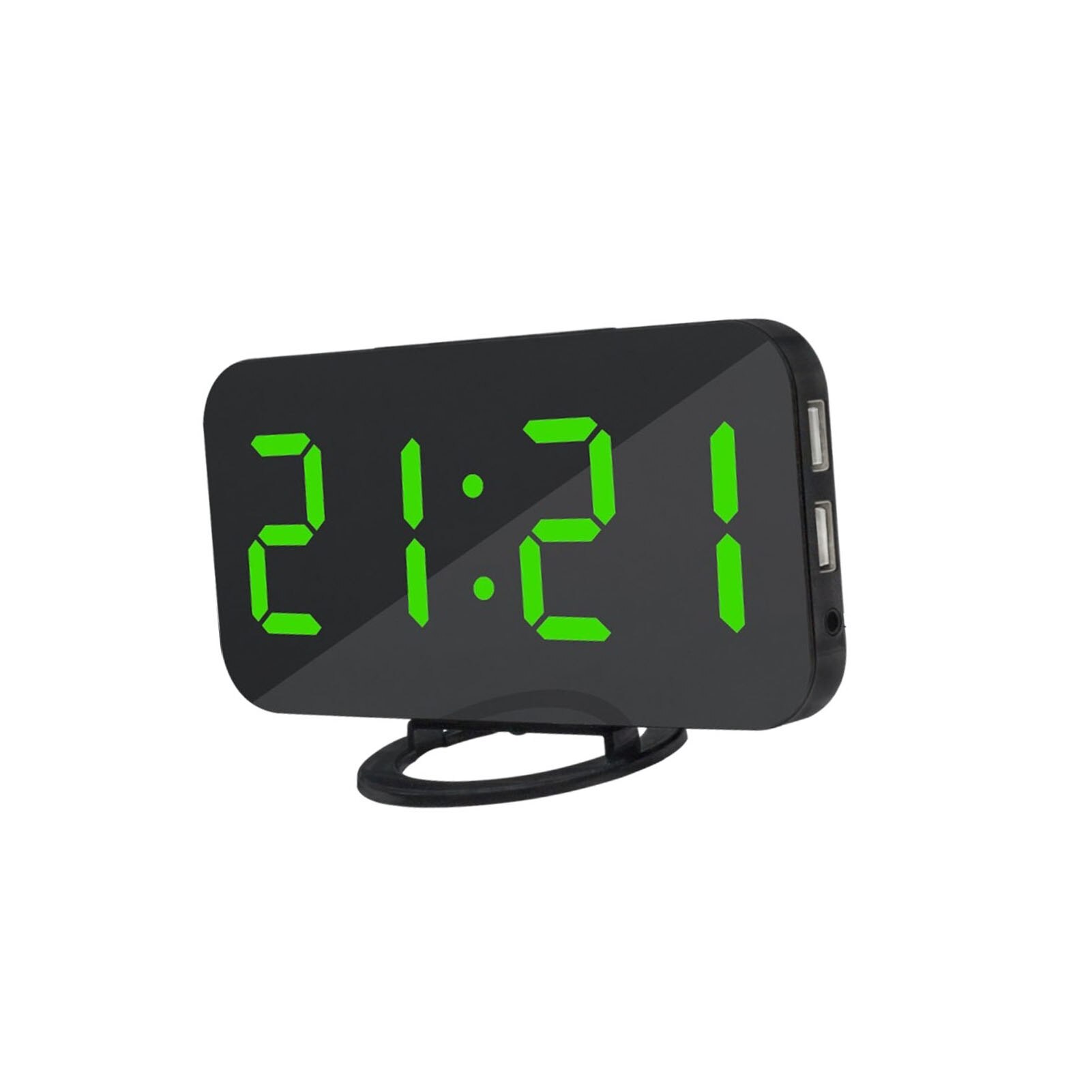 Alarm Clock USB Mobile Phone Charging Snooze Mirror Clock Digital Clock Induction Dimming Electronic Clock #H: Green