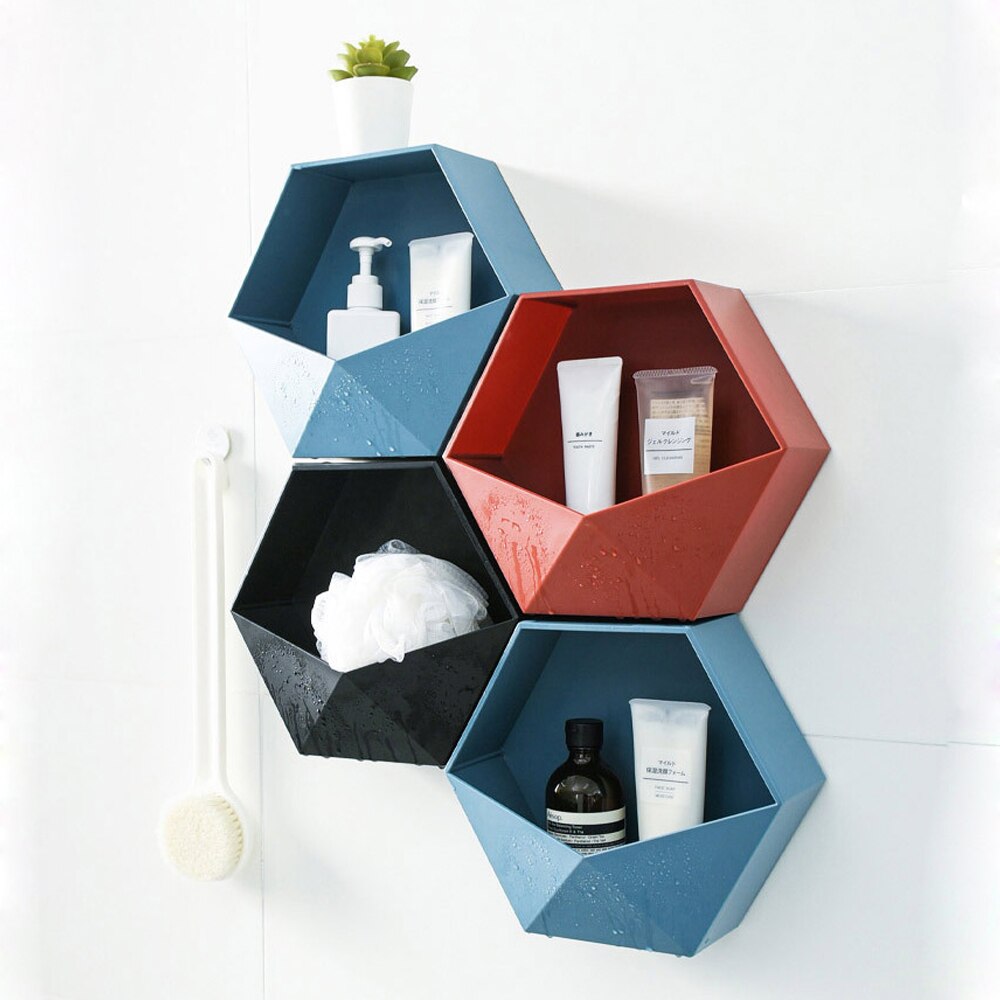 Nordique hexagone étagère tenture murale salon mural géométrique sans poinçon décoration murale salle de bain étagère organisateur