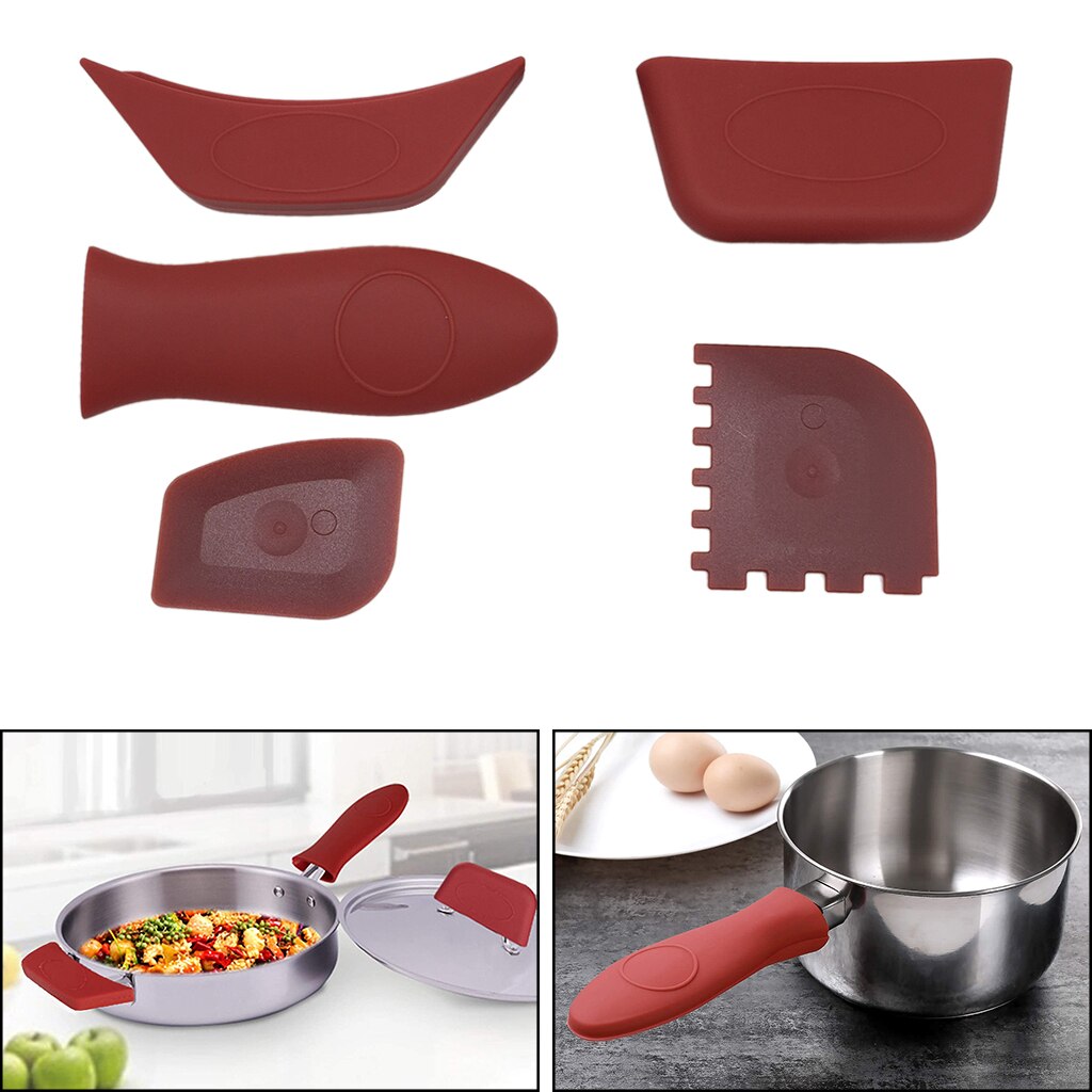 Antislip Siliconen Handvat Houder Kookgerei Pannenlap Gietijzeren Koekenpan Grip Mouwen Cover Potten Pannen Handvat Houders: 5pcs red