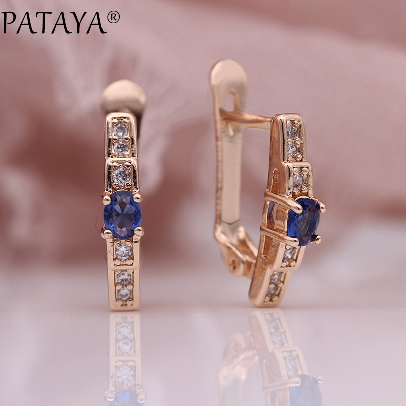 PATAYA Oval Green Earrings Women Wedding Cute Fine Jewelry 585 Rose Gold Multicolor Natural Zircon Dangle Earrings