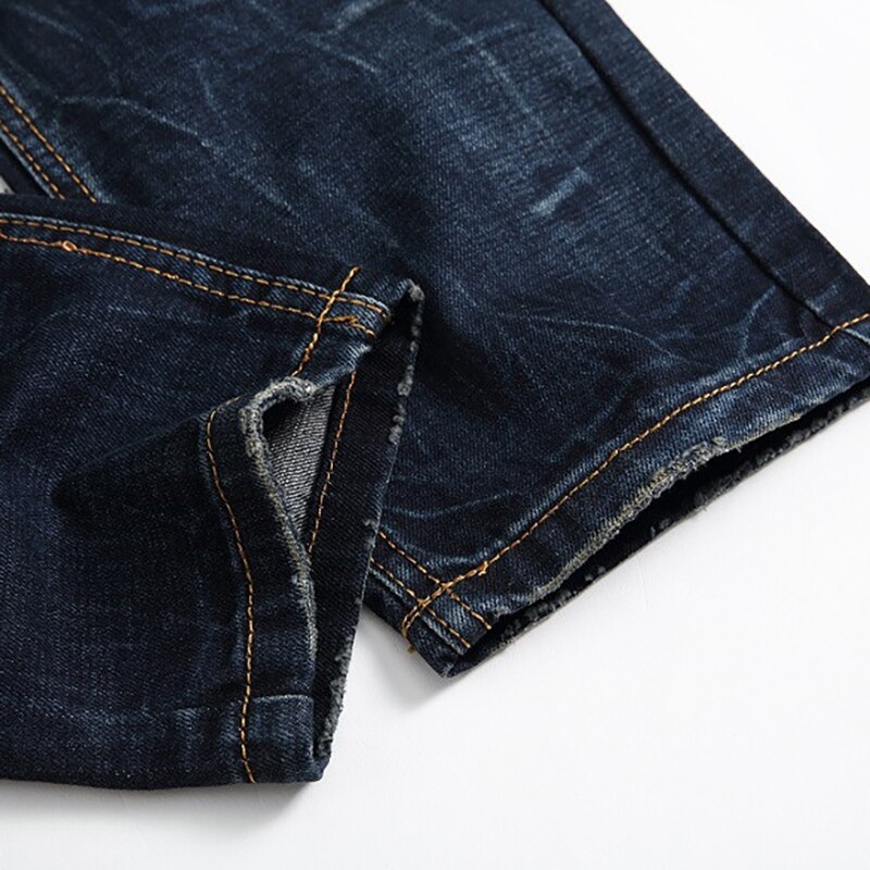 Sokotoo mannen donkerblauw ritsen geplooide biker jeans voor moto Slim fit straight denim broek