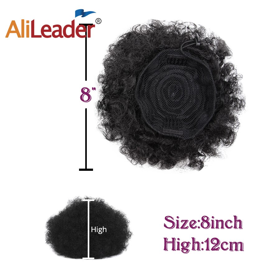 Alileader coc scurt de păr puf afro super-sintetic 8 inch șnur scurt coadă de cal clemă extensie de păr coci de păr crepus