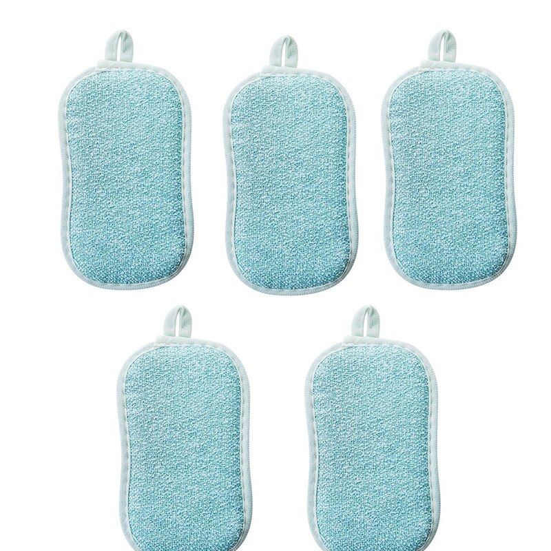 Chiffons de nettoyage de cuisine en microfibre, Double face, épais, éponge à récurer, outils de cuisine, Gadgets: 5pcs blue