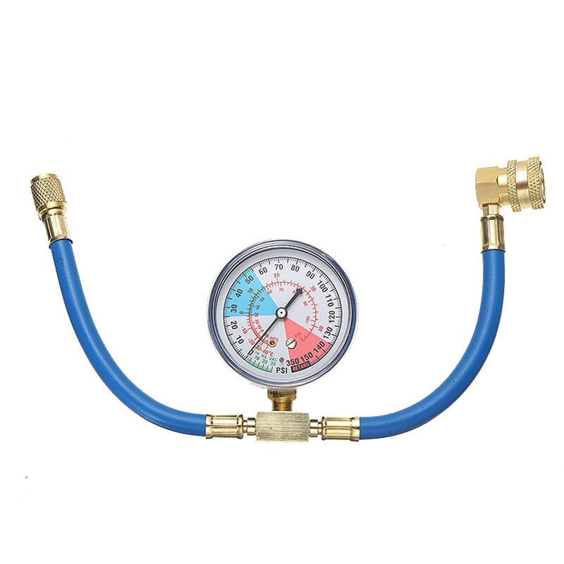 Blue Car R134A Refrigerant Connector Recharger Hose With Pressure Gauge Measuring Kit Stainless Steel Diagnostic Tool