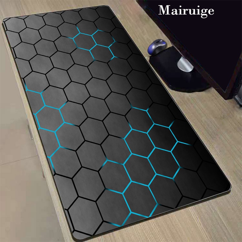 Mairuige gaming stor blå rutenett musematte gummi sklisikre gamer datamatter med låst teppe for tastatur skrivebordsmatte mause