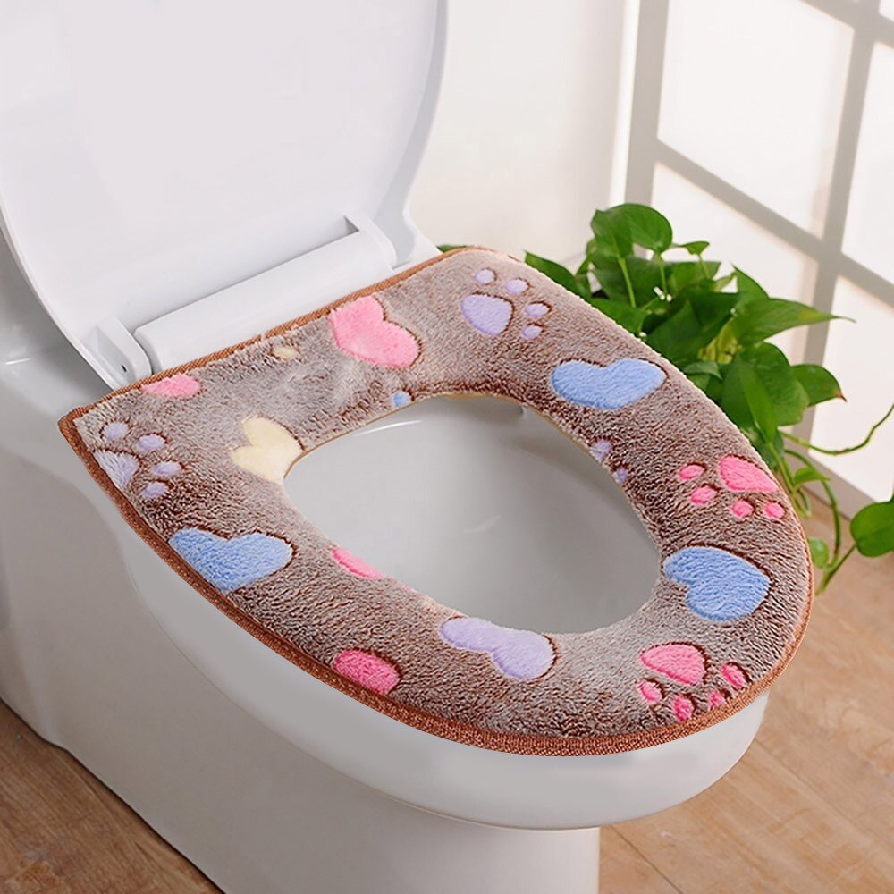 Bathroom Warmer Toilet Seat Cloth Soft Closestool Washable Lid Top Cover Pad small printed protector wc desechable: Coffee