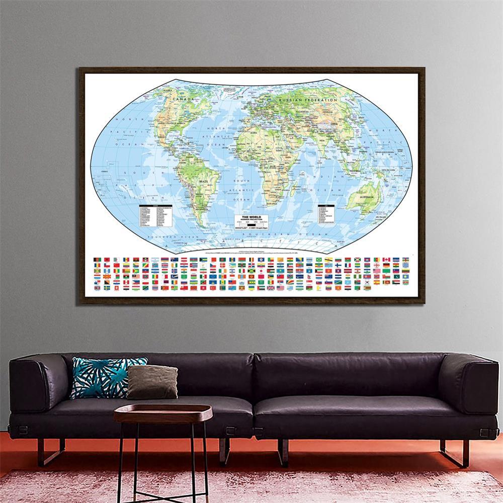 The World Hammer Projection Map With National Flags 150x100cm Non-woven Foldable World Map