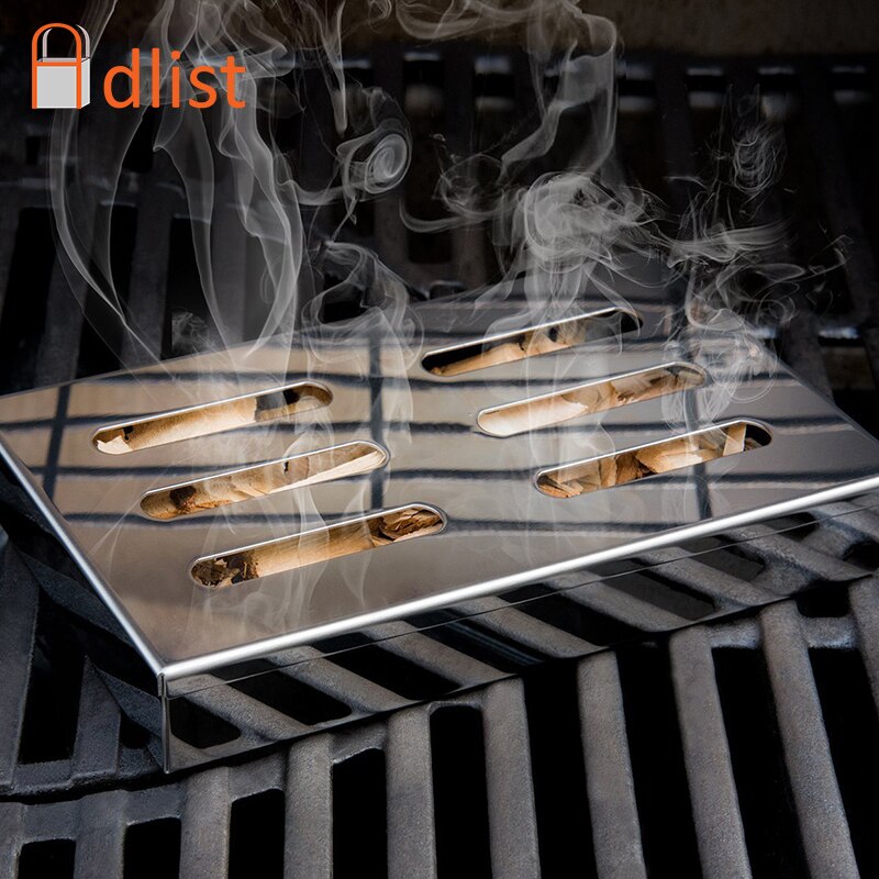 Meat Smokers Box Barbecue Grilling Accessories Stainless Steel Wood Chip Smoker BBQ Flavor on Gas Grill Charcoal Smoking Box