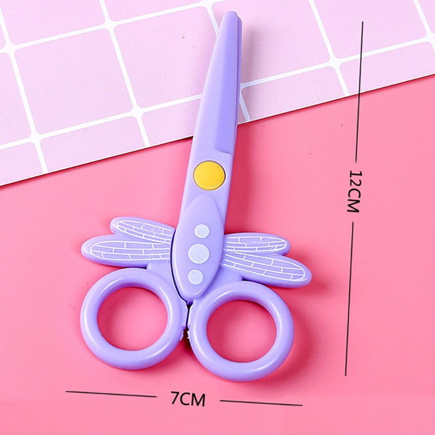 1PC enfants sécurité ciseaux maternelle bricolage à la main carte Photo modèle ciseaux dessin animé libellule en forme papier coupe ciseaux