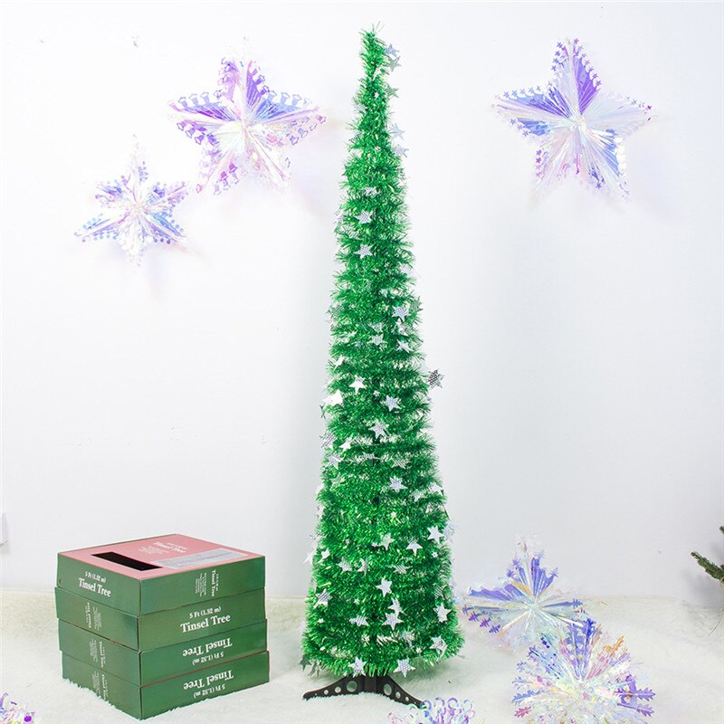 Artificial Tinsel Pop Up Christmas Tree With Stand Gorgeous Collapsible Artificial Christmas Tree For Christmas Decorations: Green