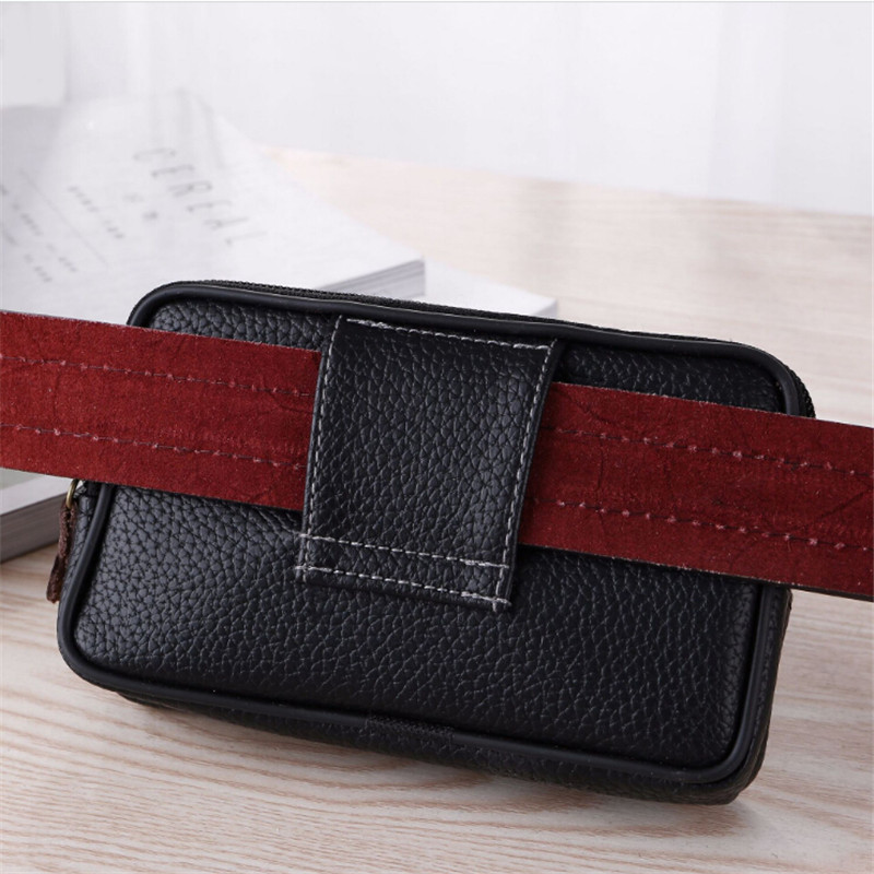 Mobile Phone Waist Pack For Men Testificate Bag Leather Coin Purse Strap Pocket Cellphone Bag Clutch Bag Belt Waist Pouch