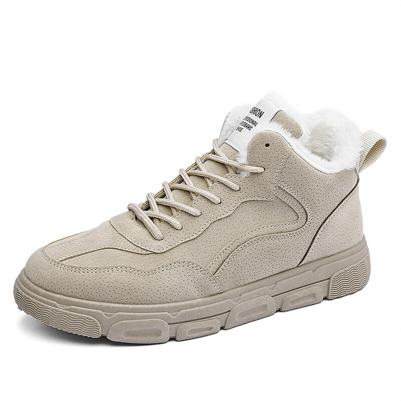 Winter herenschoenen wandelschoenen herenliefhebbers hoge laarzen platte tennisschoenen masculino casual schoenen van leer 43: Beige / 9.5