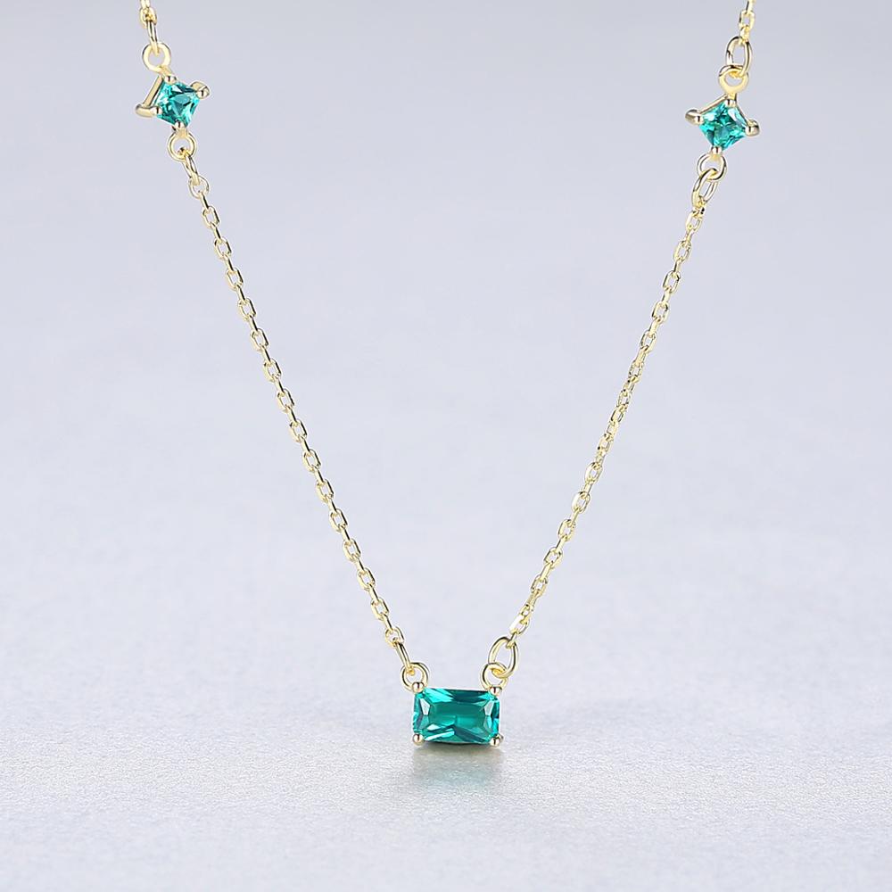 CZCITY Koreaanse 925 sterling zilver Groen Topaz Vierkante Hanger Kettingen voor Zoete Meisjes Dunne Ketting Fijne Sieraden SN0124