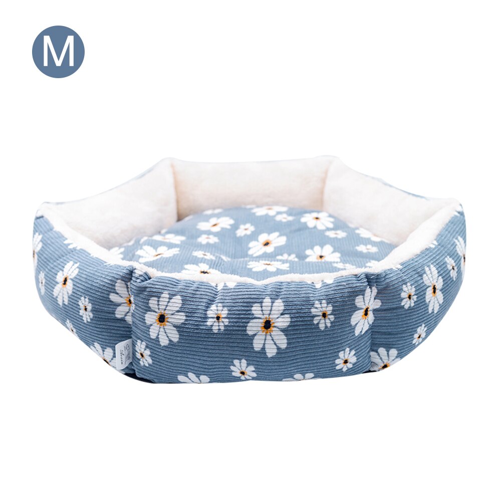 Chat maison animaux canapé hexagone chat lit chien lits pour animaux de compagnie pour moyen petit oreiller été tissu sommeil nid panier tapis de lit pour animaux de compagnie: Blue-M