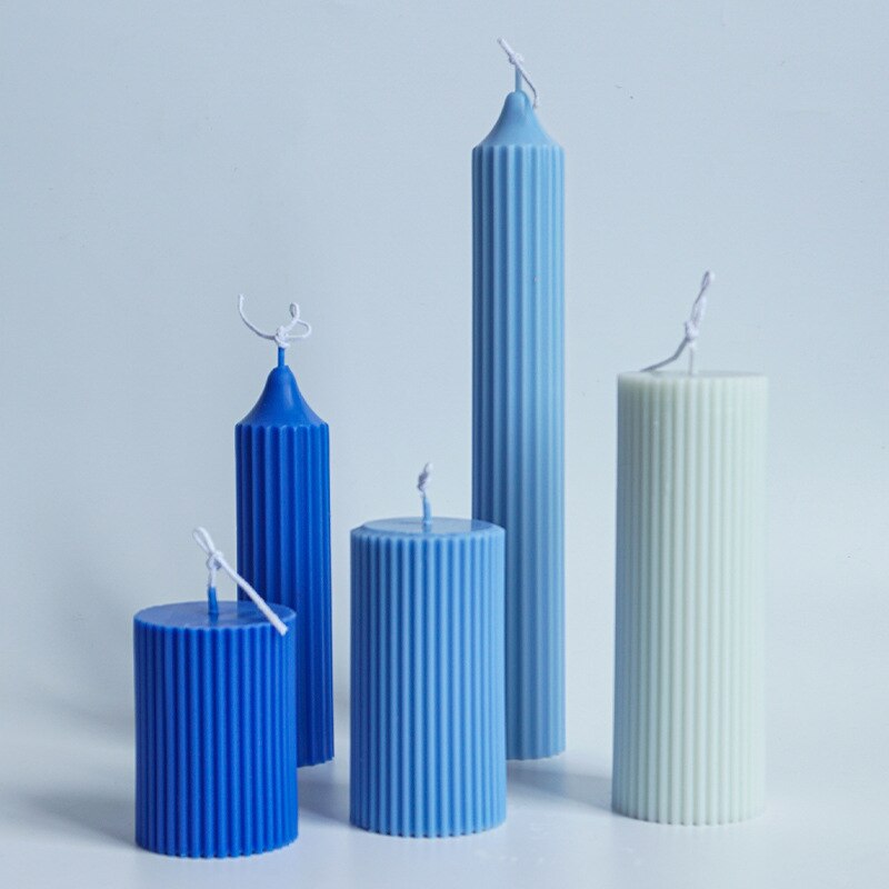 Classical Striped Roman Cylindrical Plastic Candle Mold Columnar Striped DIY Candle Holder Making Shape Candle Silicone