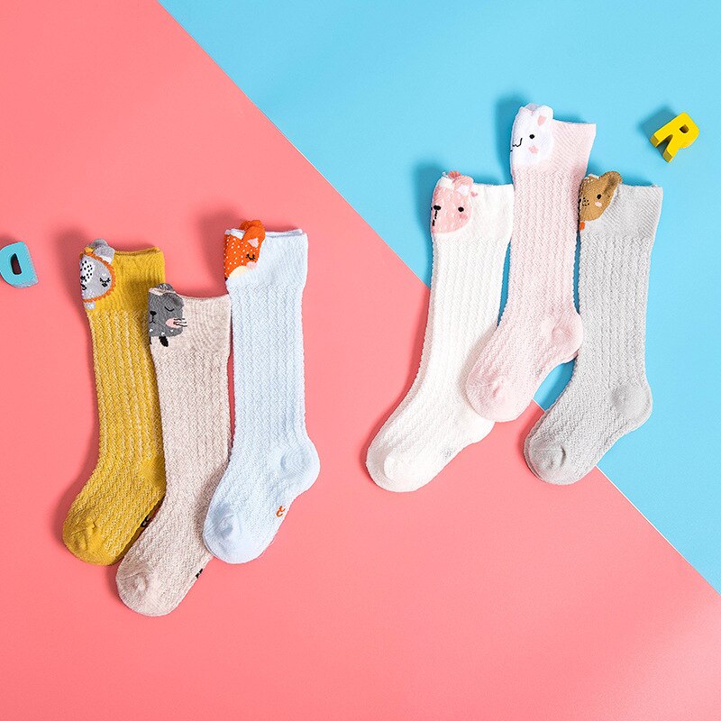 Dessin animé mignon bébé chaussettes renard ours lapin animaux infantile coton longues chaussettes été maille enfant en bas âge garçons filles genou chaussettes hautes