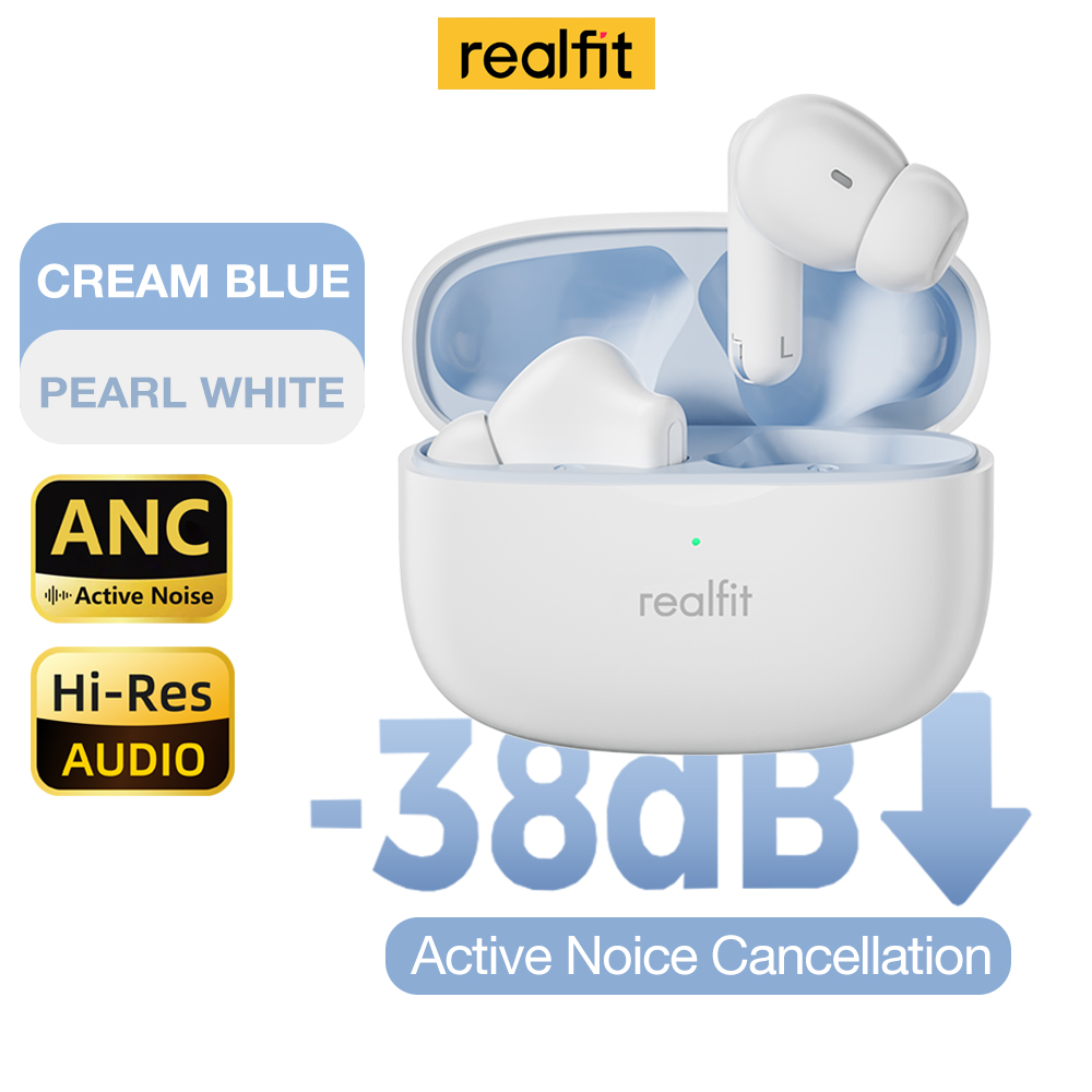 Realfit F3 ANC Cancellazione attiva del rumore Auricolari Bluetooth Chiamata ENC HIFI stereo superbo basso Auricolari senza fili sport gioco: bianca