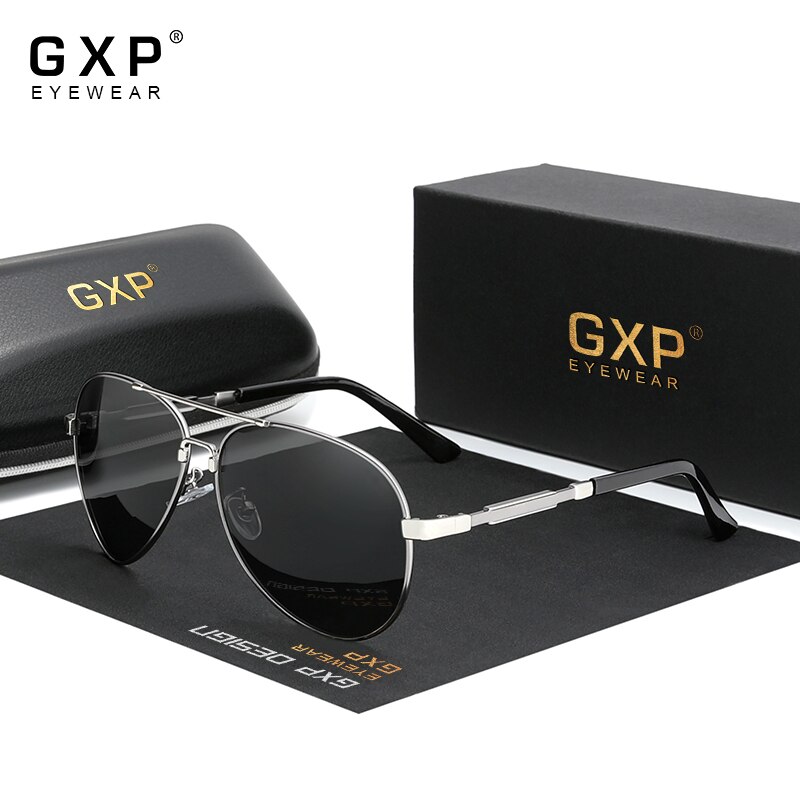 GXP Aluminum pilot Sunglasses Polarized Sun glasses Men And Women Mirror Photochromic Lens Anti-glare Driving Eyewear: Gun Gray