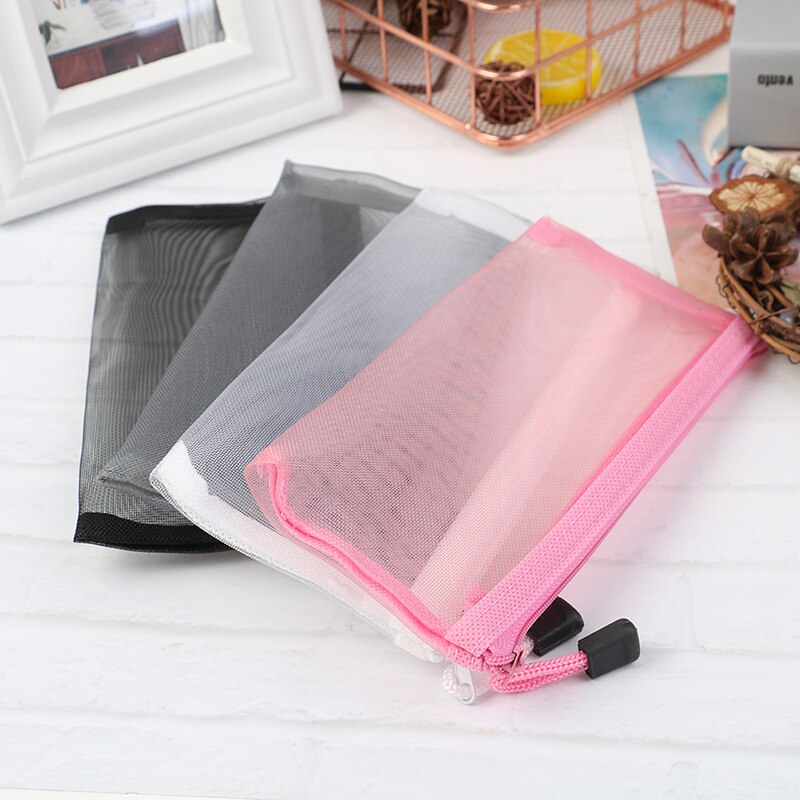 Simple Transparent Mesh Pencil Case Office Student Pencil Cases Nylon Kalem Kutusu School Supplies Pen Box