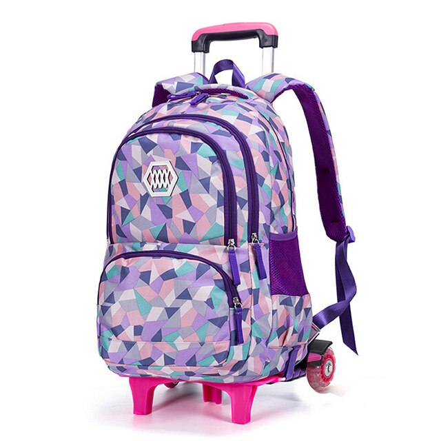 Grote Capaciteit Trolley Rugzakken Kind Schooltassen Voor Tienermeisjes Jongens Waterdichte School Rugzak Kids Reizen Wielen Zak: purple-2 wheels