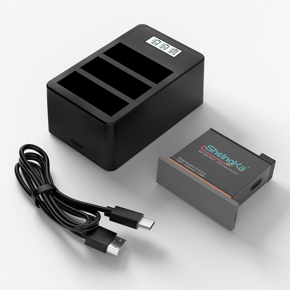 OSMO ACTION TYPE-C 3 in 1 LCD Smart Charger Kit + 3pcs1200mAh Batteria al litio per DJI Osmo Accessori Macchina Fotografica di Azione: C Package