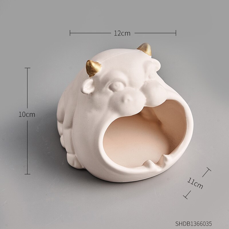 Keramische asbak diermodel knutselen moderne woonaccessoires draagbare asbak voor vriendje grappige asbak: Koe-a