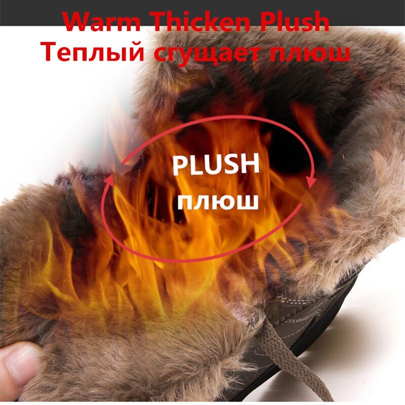 Merk winter dikke pluche heren laarzen leren waterdichte heren sneeuwlaarzen outdoor antislip heren enkellaarsjes maat 48