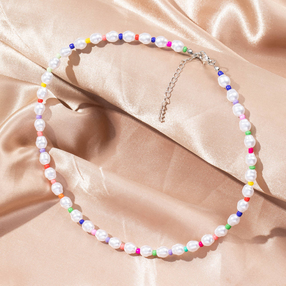 Trendy Bead Strand Beaded Choker Necklace For Women Bohemian Colorful Handmade Short Daisy Pearl Necklace Collar Jewelry: KW245-11662